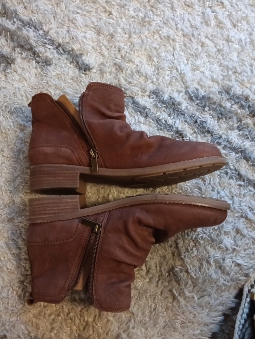 Earth Leather Zip Women's Brown Ankle Boots - Casual Zip Booties - Picture 4 of 14